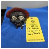 BLACK CAST IRON SMILE & SAVE BANK - 4"