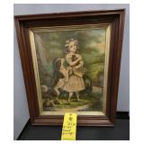 FRAMED GIRL AND DOGS - 21" X 25"