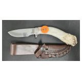 CARIBOU CREEK ANTLER HANDLED KNIFE AND SHEATH