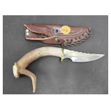 CURVED ANTLER FIXED BLADE KNIFE WITH SHEATH