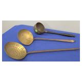 (3 PC) LADLE LOT - BRASS & STRAINED