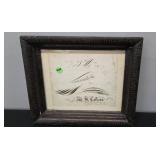 FRAMED FOLK ART CALLIGRAPHY BIRD - SIGNED 13" X