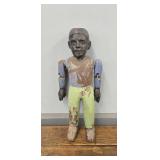 FOLK ART CARVED BLACK MAN STATUE - JOINTED ARMS