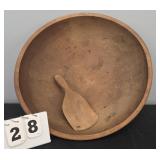 PRIMITIVE WOOD BUTTER BOWL WITH PADDLE 17"