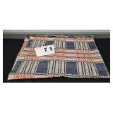 ANTIQUE RED & BLUE GEOMETRIC COVERLET