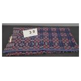 RED & BLUE WOVEN COVERLET SIGNATURE TAG ATTACHED