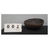 HAND CARVED WOOD BOWL WITH ETCHED BANDS 10.5"