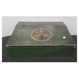 GREEN PAINTED LAP DESK WITH FOLK ART SYMBOL 17" X