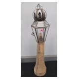 TIN LANTERN WITH WOOD PEDEDSTAL