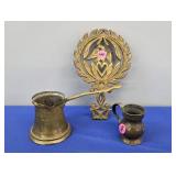 (3 PC) BRASS LOT EAGLE TRIVET, POURING POT,