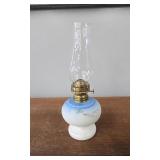 BLUE PAINTED MILK GLASS LAMP