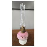 PAINTED MILK GLASS OIL LAMP