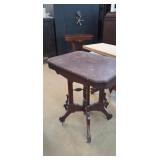 DARK MABLE TOP ROLLING PARLOR TABLE
