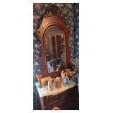 VICTORIAN MARBLE TOP DRESSER WITH CARVED MIRROR