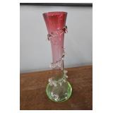 CRANBERRY - GREEN PETAL TRUMPET VASE