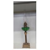 ANTIQUE GREEN GLASS OIL LAMP