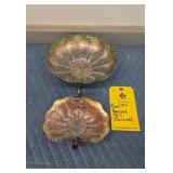 (2) PEACOCK TAIL CARNIVAL DISHES