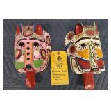 (2) PAINTED WOOD GUATEMALAN CAT MASKS - 9"