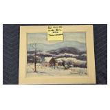 WINTER BARN SCENE OIL ON CANVAS - SCHWINKENDORF