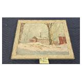WINTER SCENE OIL ON CANVAS - UNSIGNED - 23" X 19"