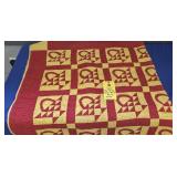 RED & YELLOW BASKET BLOCK QUILT - 72" X 74"