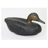 Vintage black duck decoy, wooden head, cork body
