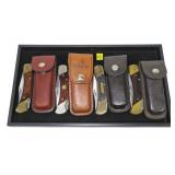 4- Schrade folders with sheaths: LB7; 70T Old