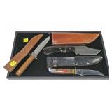 3- Knives with sheaths: 9 1/4" unsigned with