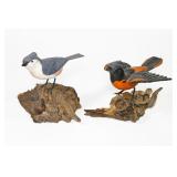 Lot, two carved birds: titmouse by Frank