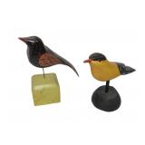 2- Carved birds: goldfinch by Jason Long, 6" H.