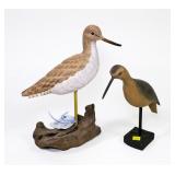 2- Carved birds by Al Cretney: 9.5" H. shore bird,