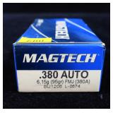 Box of Magtech .380 Auto 95-grain FMJ cartridges