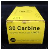 Box of UMC .30 Carbine 110-grain MC cartridges