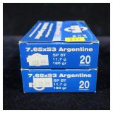 2- Boxes PPU 7.65 x 53mm Argentine 180-grain