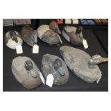 Lot, 7 vintage decoys, 4 wood, 3 cork bodies with