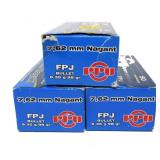 3- Boxes PPU 7.62mm Nagant 98-grain FPJ