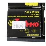 12- Boxes Tulammo 7.62 x 39 122-grain FMJ,