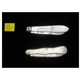 2- Silver pocket knives 2- Silver pocket knives