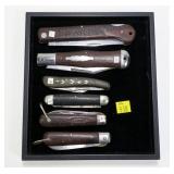 6- Assorted wood handled pocket knives: Challenge