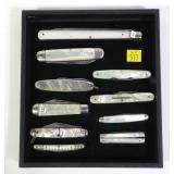 10- pocket knives mother-of-peral style handles: