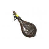 Leather shot flask, 4 lbs with dog decoration Leather shot flask, 4 lbs with dog decoration