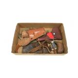 Lot, holsters (1.5 US), gourd powder flask, .25 Lot, holsters (1.5 US), gourd powder flask, .25