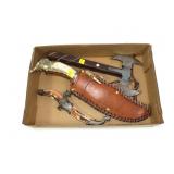 Lot, 2 knives and double black battle axe Lot, 2 knives and double black battle axe