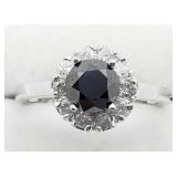 10K White gold round brilliant cut black diamond