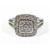 14K White gold triple halo pave diamond cocktail