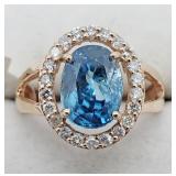 14K Rose gold oval mix cut blue zircon claw set
