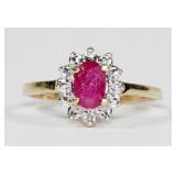 10K Yellow gold oval cut claw set ruby ring