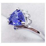 10K White gold triangular cut tanzanite ring,