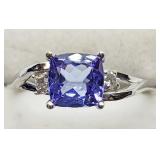 10K White gold cushion mix cut tanzanite ring,