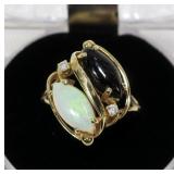 14K Yellow gold marquis shape cabochon opal and
